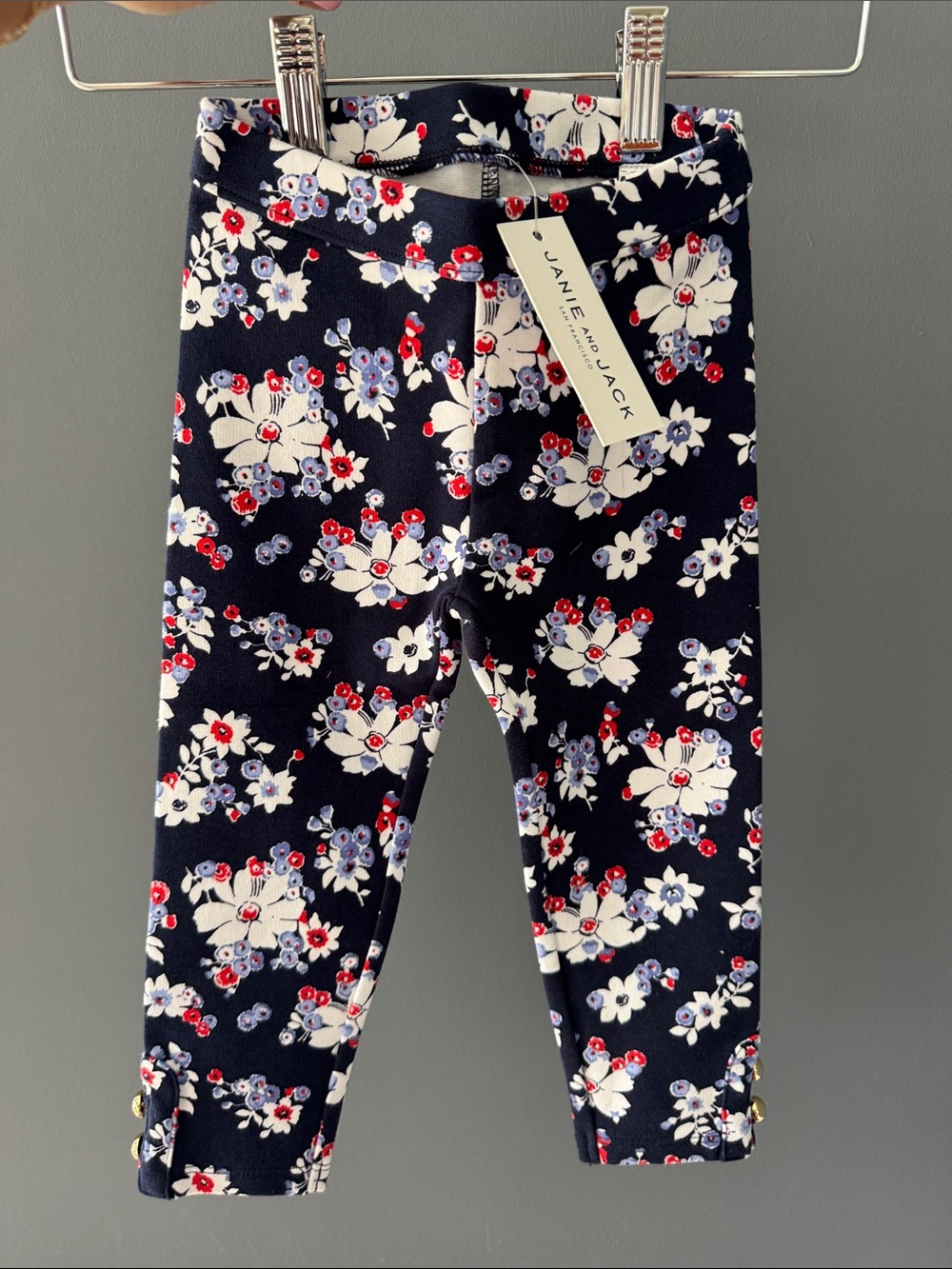 Janie and Jack Navy Floral Print Leggings with Red & White Accents